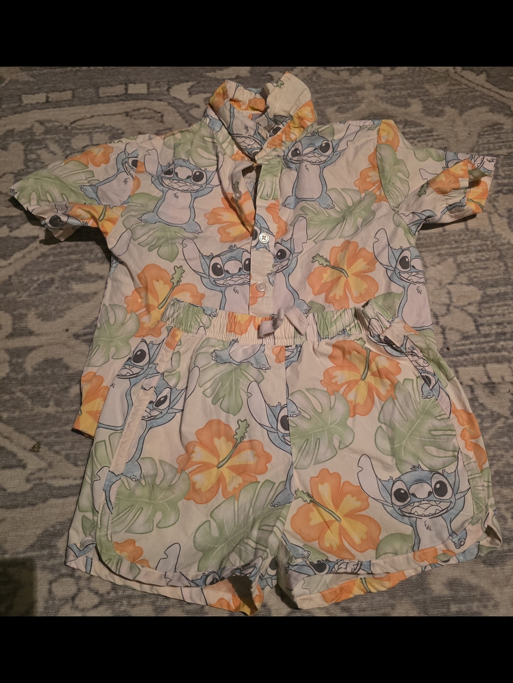 Disney Stitch Hawaiian Floral Button-Up Short Set